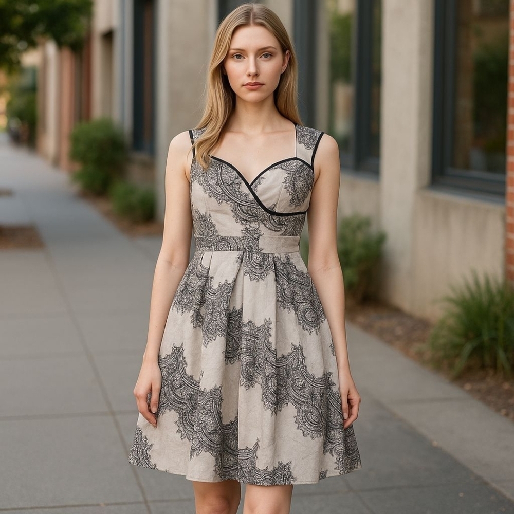 Cleo Black Cream Fit and Flare Cocktail Dress